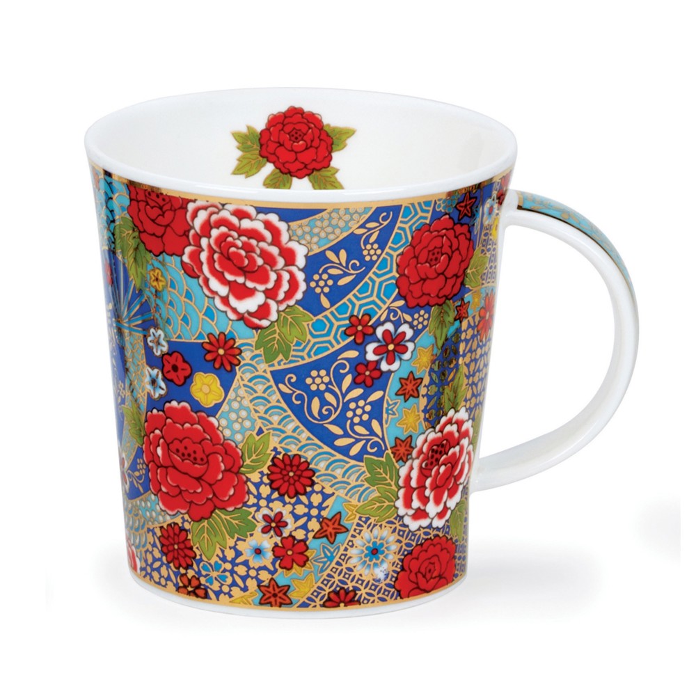 Tasse à Thé Et Soucoupe Dunoon Kimono - Porcelaine Fine, Motif Persan Vert/Bleu, Or 22 Carats - Capacité 0,35L - Pour Collection Ou Cadeau